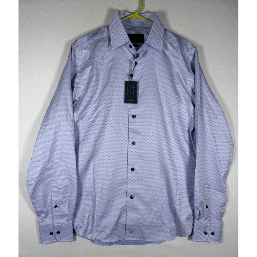 NWT David Donahue Trim Fit Dress Shirt Men 15.5 34/35 Sky/Berry Blue Cotton $175